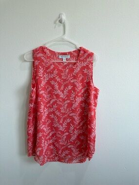 Christina B Women’s Size S Coral Leaf-Print Sleeveless Blouse